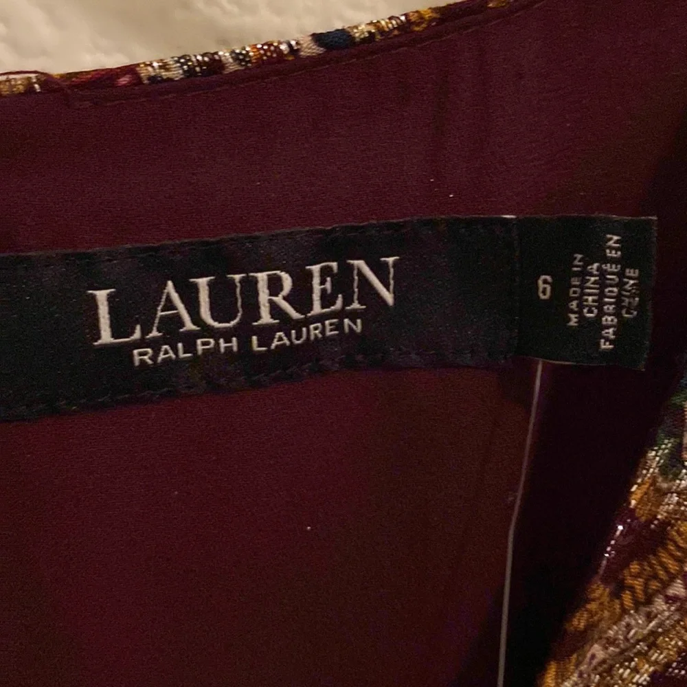Lauren RL Dress Metallic Gold and Purple Paisley - Picture 3 of 6